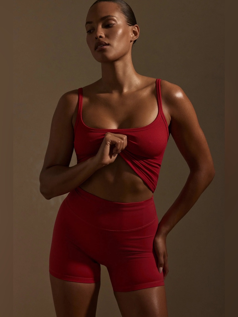 Monday Swimwear Red Square-Neck Lounge Bralette and High-Waist Shorts Set - Picture 5 of 5